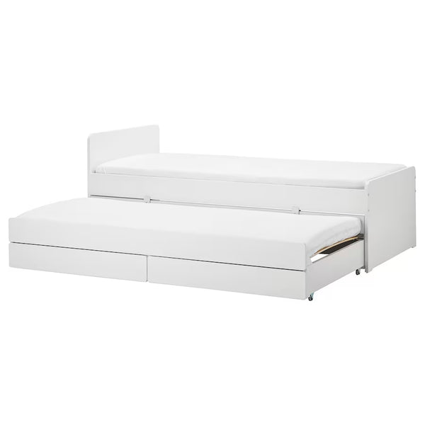 IKEA SLAKT Bed with underbed+2 mattresses, white, 90x200 cm