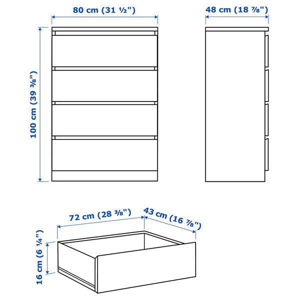 IKEA MALM Chest of 4 drawers, oak veneer, 80x100 cm