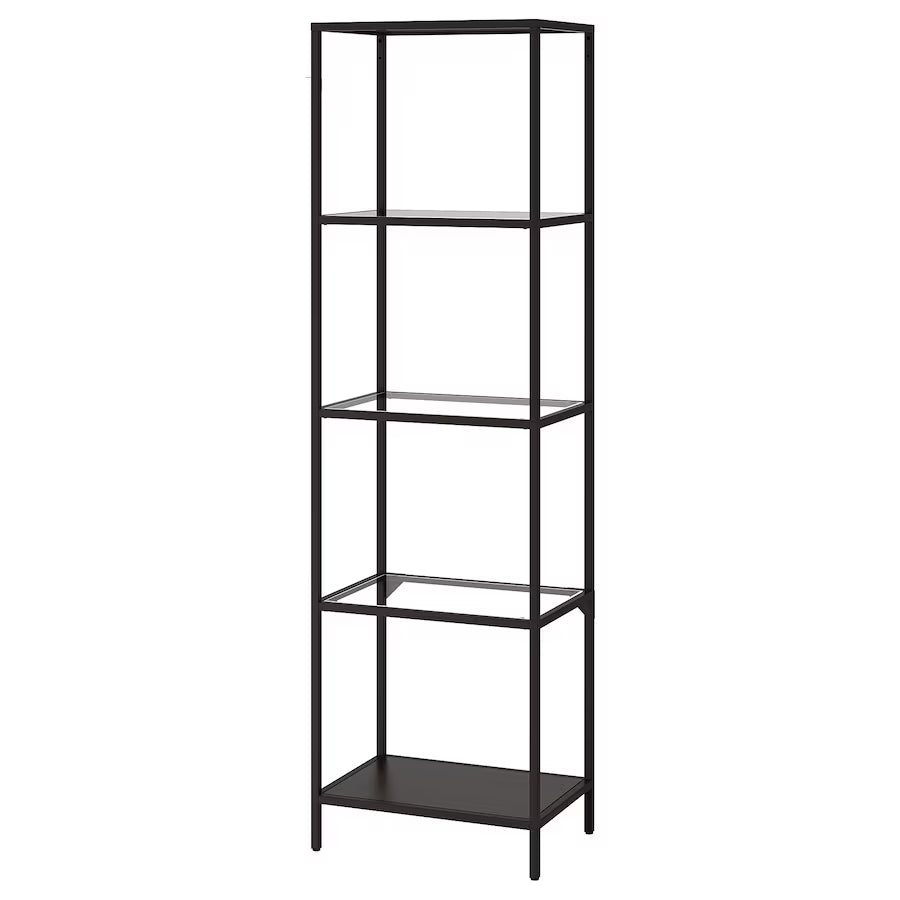 IKEA VITTSJO shelving unit, black-brown/glass, 151x36x175 cm