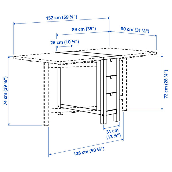 IKEA NORDEN Gateleg table, birch, 26/89/152x80 cm