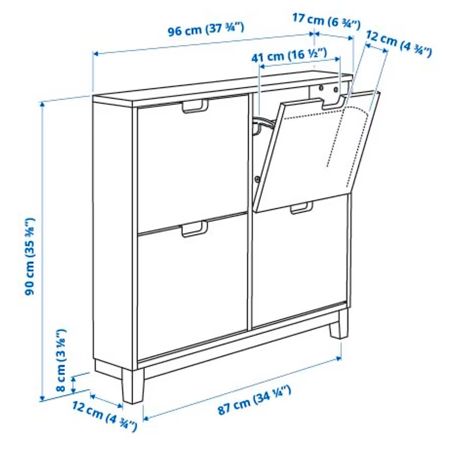 IKEA STALL Shoe cabinet with 4 doors, white, 96x17x90 cm