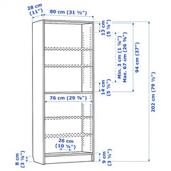  IKEA BILLY Bookcase, black oak effect, 80x28x202 cm