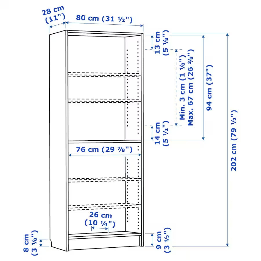 IKEA BILLY Bookcase, white, 80x28x202 cm