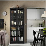 IKEA BILLY Bookcase with glass doors, black oak effect, 80x30x202 cm