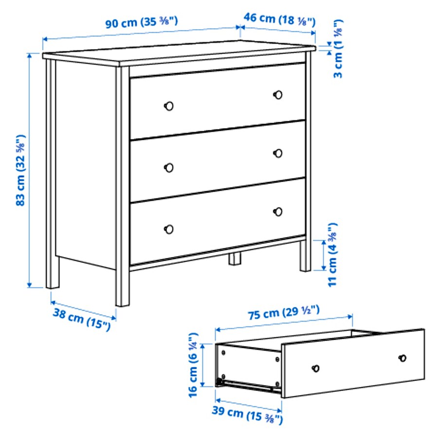 IKEA KOPPANG Chest of 3 drawers, white, 90x83 cm