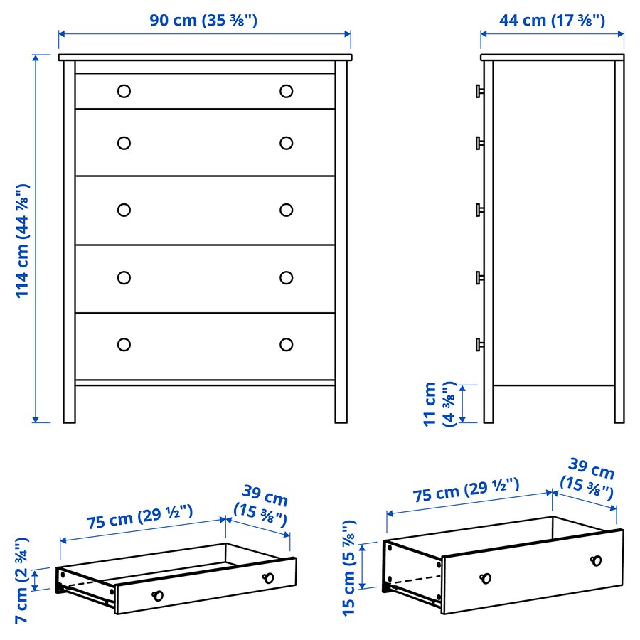 IKEA KOPPANG Chest of 5 drawers, white, 90x114 cm