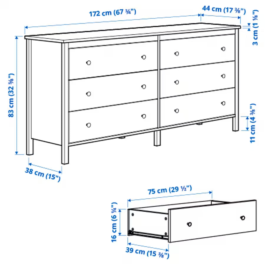 IKEA KOPPANG Chest of 6 drawers, white, 172x83 cm