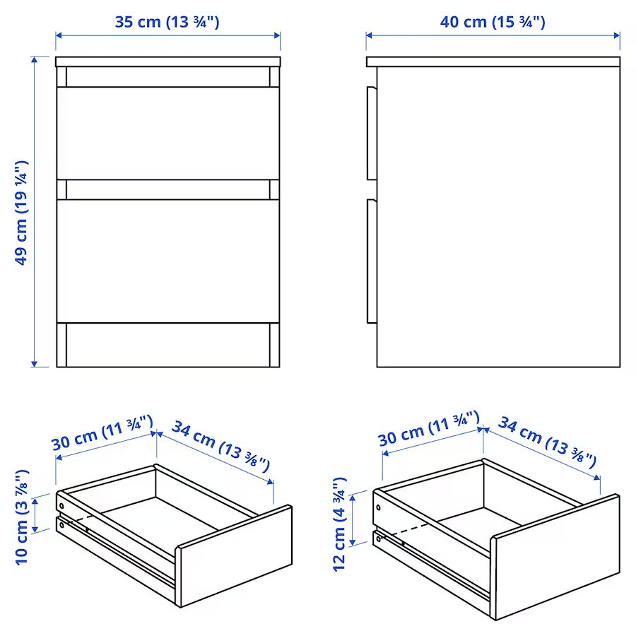 IKEA KULLEN Chest of 2 drawers, white, 35x49 cm