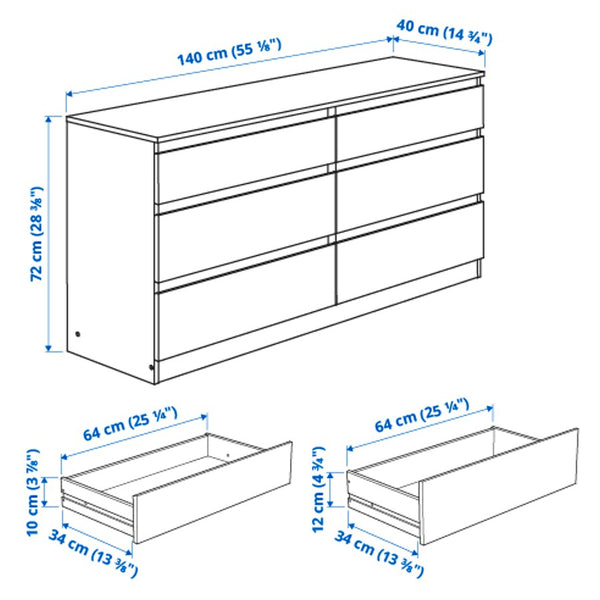 IKEA KULLEN Chest of 6 drawers, white, 140x72 cm