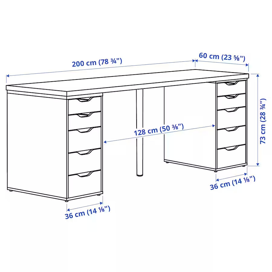 IKEA LAGKAPTEN / 2 ALEX Desk, oak effect/white, 200x60 cm
