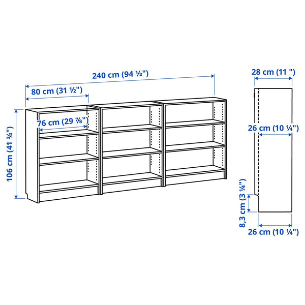 IKEA BILLY Bookcase, white, 240x28x106 cm