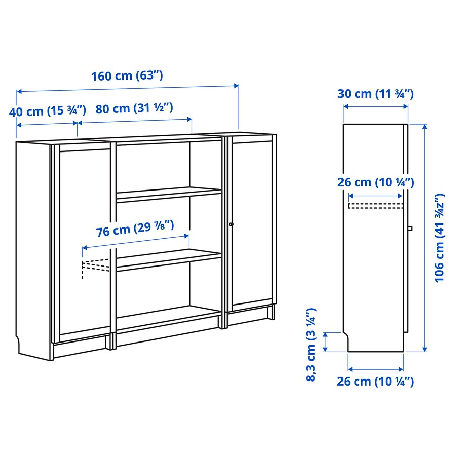 IKEA BILLY Bookcase combination, white, 160x30x106 cm