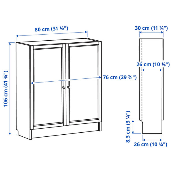 IKEA BILLY Bookcase with glass door, white, 80x30x106 cm