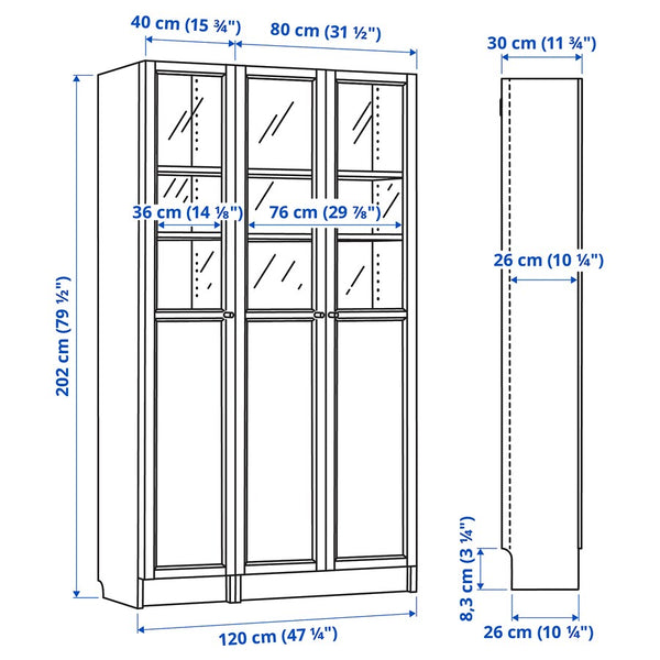 IKEA BILLY Bookcase with panel/glass door, white, 120x30x202 cm