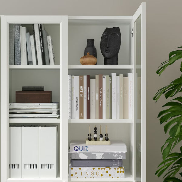 IKEA BILLY Bookcase with panel/glass door, white, 80x30x202 cm