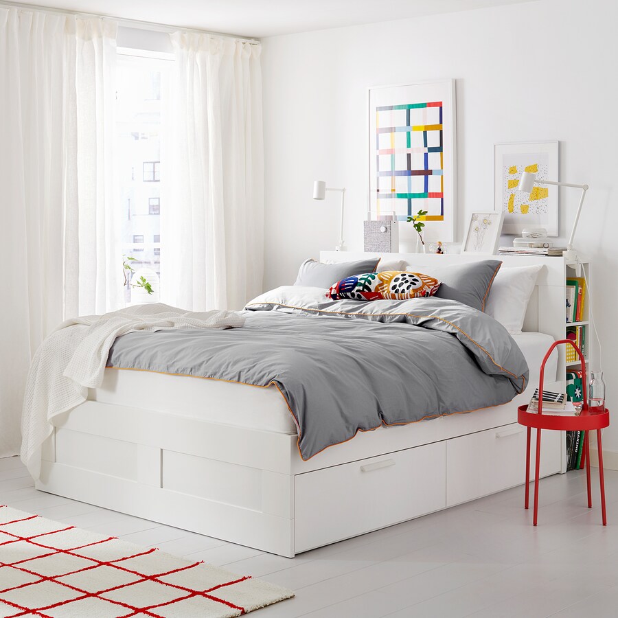 IKEA BRIMNES Bed with headboard, white, Queen
