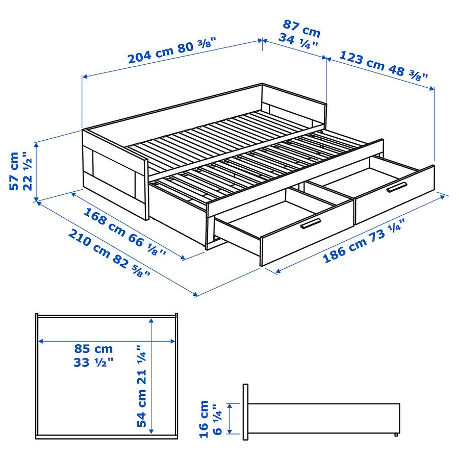IKEA BRIMNES Day-bed  frame with 2 drawers, white, 80x200 cm
