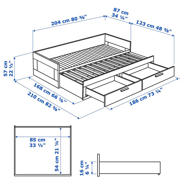 IKEA BRIMNES Day-bed  frame with 2 drawers, white, 80x200 cm