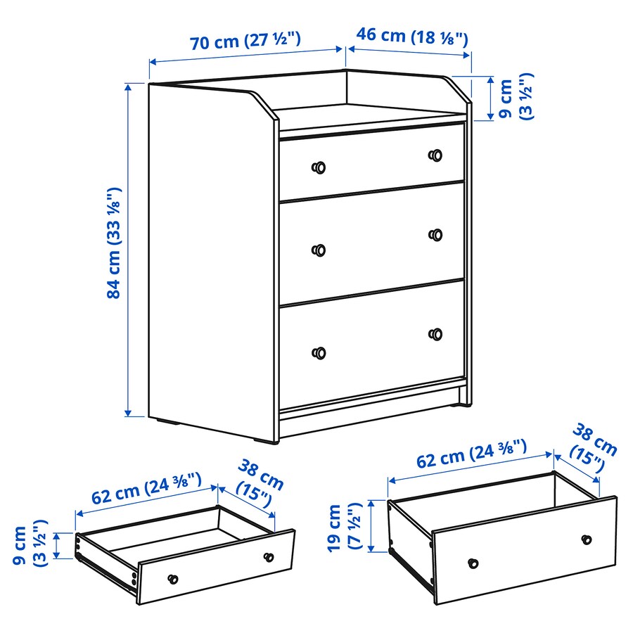 IKEA HAUGA Chest of 3 drawers, white, 70x84 cm