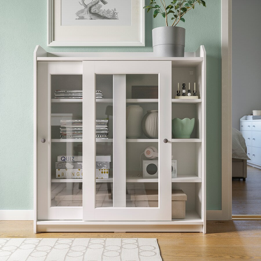 IKEA HAUGA Glass-door cabinet, white, 105x116 cm