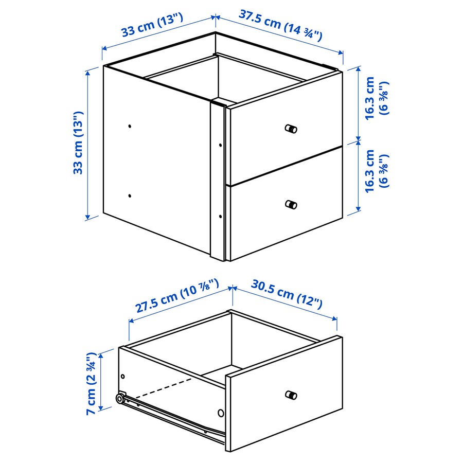IKEA KALLAX Insert with 2 drawers, oak effect, 33x33 cm
