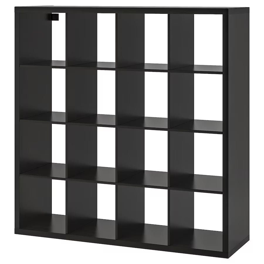 IKEA KALLAX shelving unit 4x4, black-brown, 147x147 cm