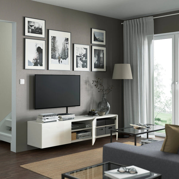 IKEA BESTA TV bench w high gloss white doors, white,180x42x38 cm