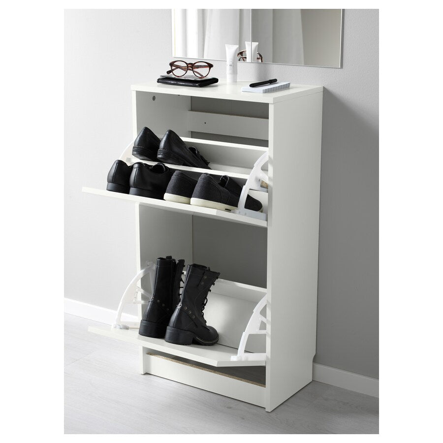 IKEA BISSA shoe cabinet with 2 compartments, white, 49x28x93 cm