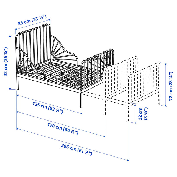 IKEA MINNEN extendable bed frame, 80x200 cm