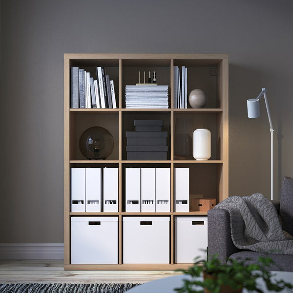 IKEA KALLAX shelving unit 4x3, white stained oak effect, 112x147 cm