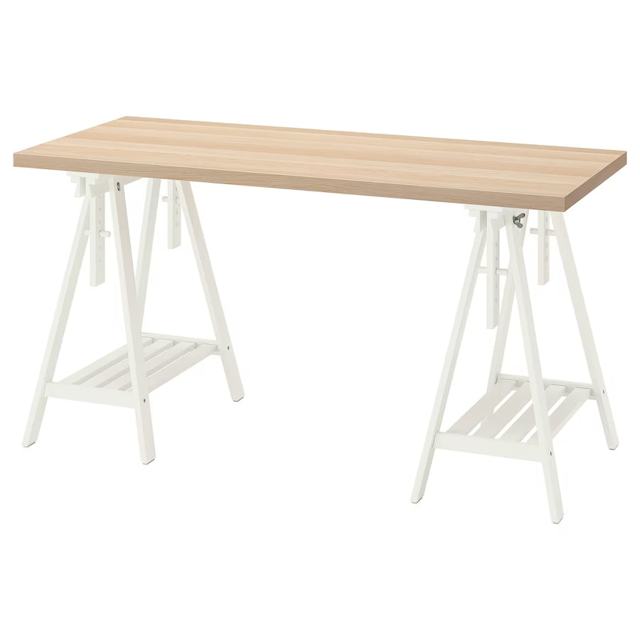 IKEA LAGKAPTEN / MITTBACK table, white stained oak/white, 140x60 cm