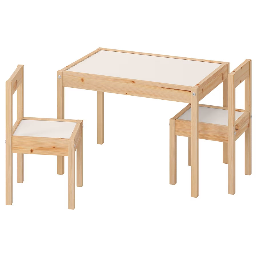IKEA LATT Children's table with 2 chairs, white/pine