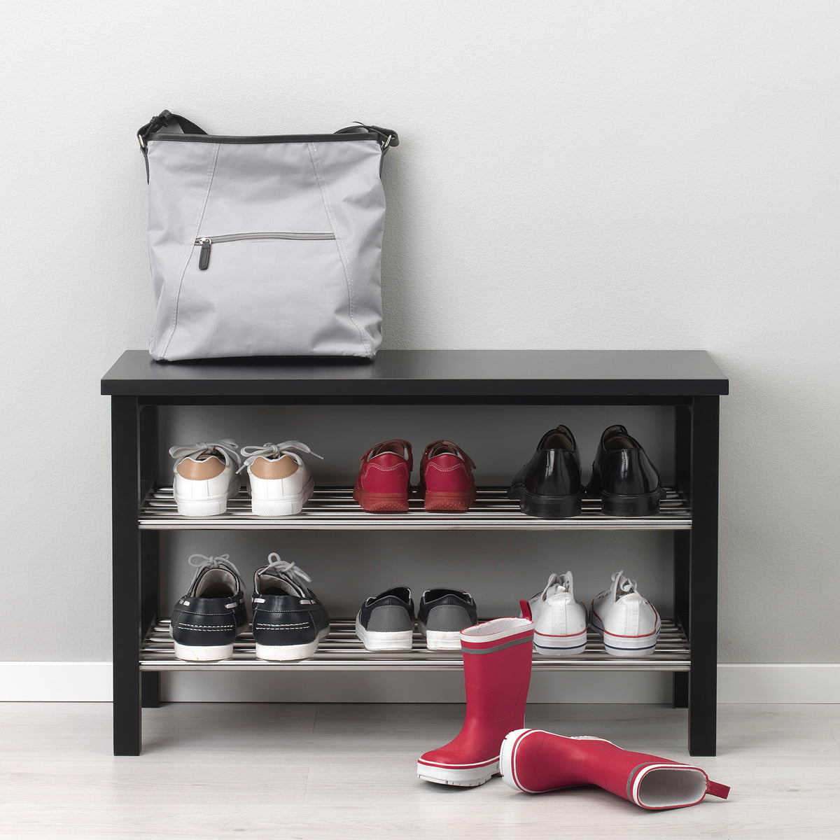 IKEA TJUSIG Bench with shoe storage, black, 81x34x50 cm