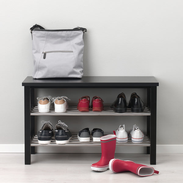 IKEA TJUSIG Bench with shoe storage, black, 81x34x50 cm