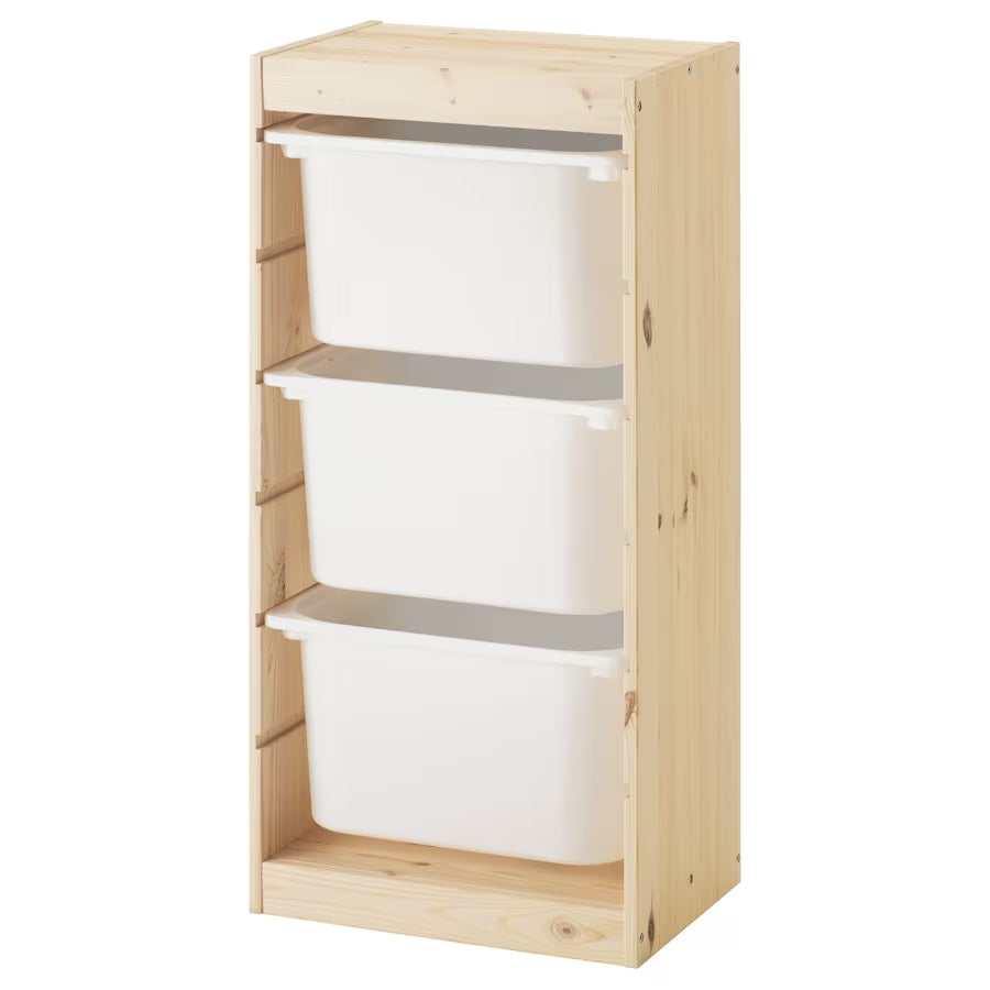 IKEA TROFAST storage combination with 3 boxes, pine/white, 44x30x91 cm