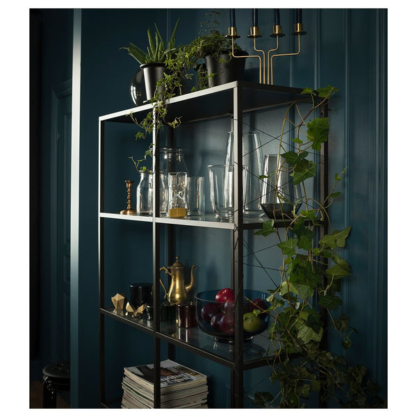 IKEA VITTSJO shelving unit, black-brown/glass, 100x175 cm
