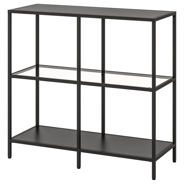 IKEA VITTSJO shelving unit, black-brown/glass, 100x93 cm