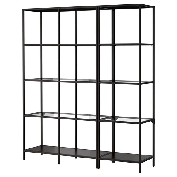 IKEA VITTSJO shelving unit, black-brown/glass, 151x36x175 cm