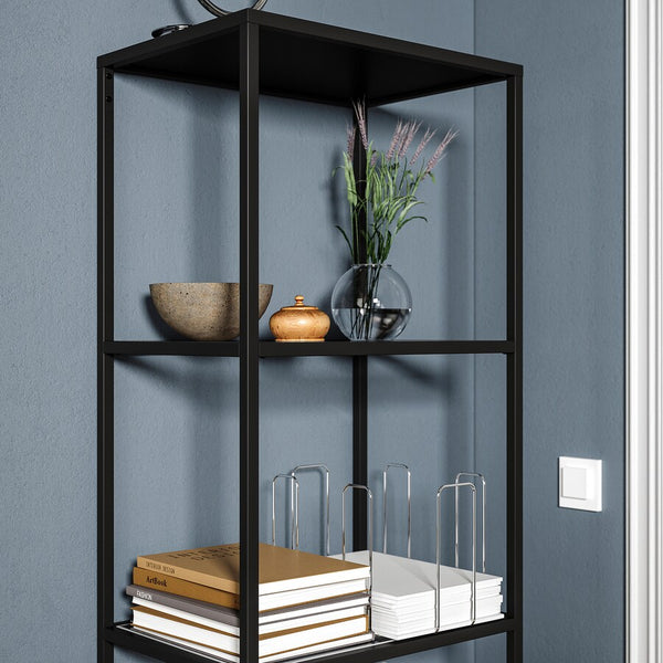 IKEA VITTSJO shelving unit, black-brown/glass, 51x175 cm