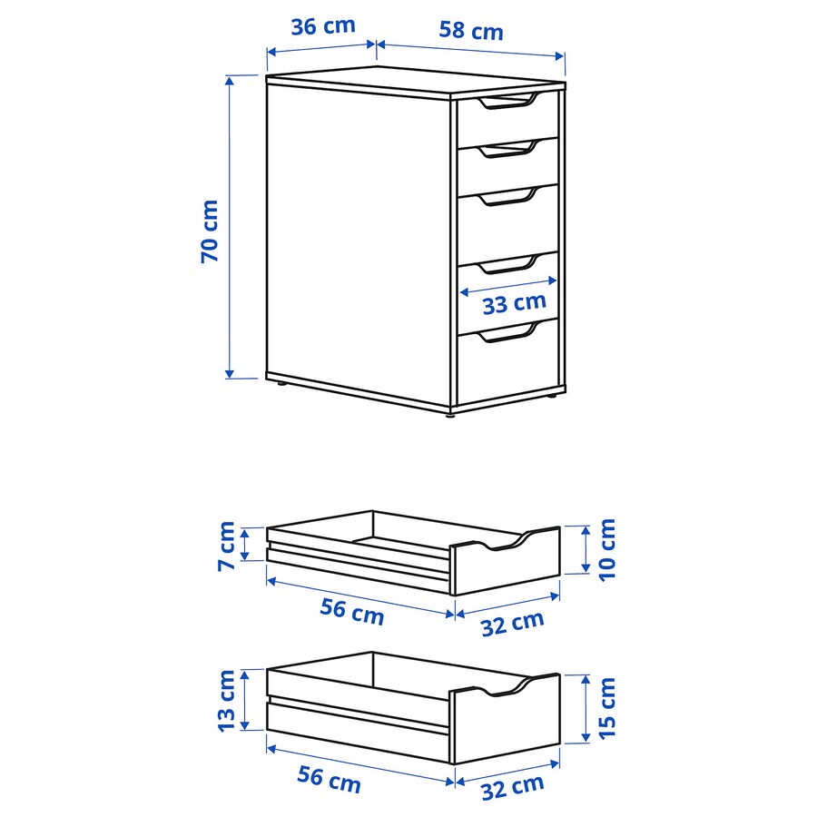 ALEX drawer unit, white, 36x70 cm