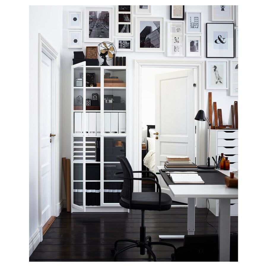 IKEA BILLY bookcase with glass door, white, 80x30x202 cm