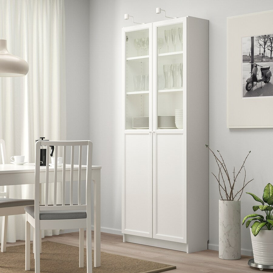 BILLY bookcase with panel/glass door, white, 80x30x202 cm