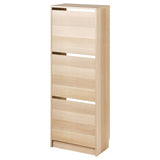 IKEA BISSA shoe cabinet with 3 compartments, oak effect, 49x28x135 cm