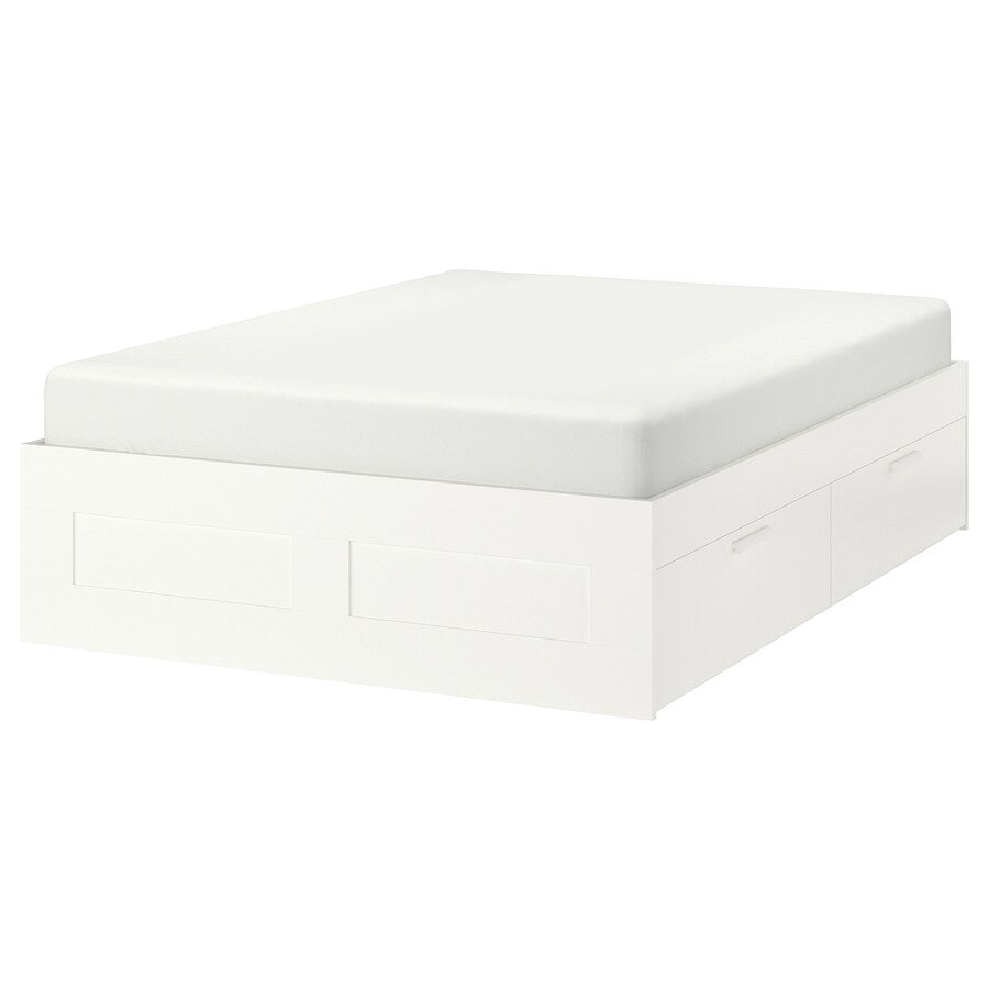 IKEA BRIMNES Bed with 4 drawers, white, Queen