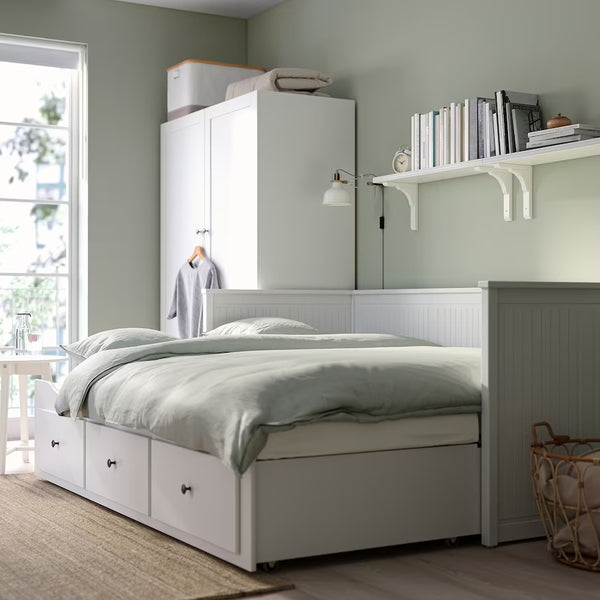 IKEA HEMNES day-bed frame w 3 drawers/2 foam mattresses, white, 80x200 cm