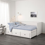 IKEA HEMNES day-bed frame w 3 drawers/2 mattresses, white, 80x200 cm