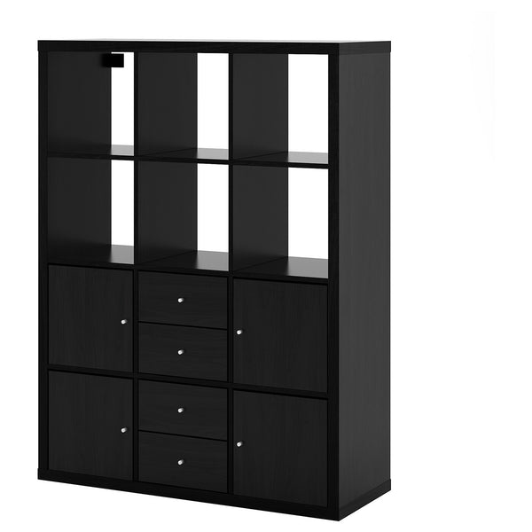 IKEA KALLAX Shelving with 2 drawers/4 doors, black-brown, 112x147 cm