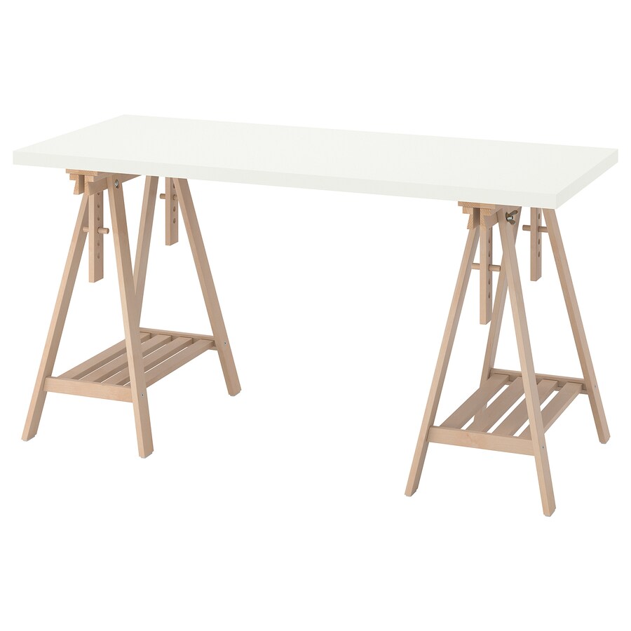 LAGKAPTEN / MITTBACK table, white/birch,140x60 cm