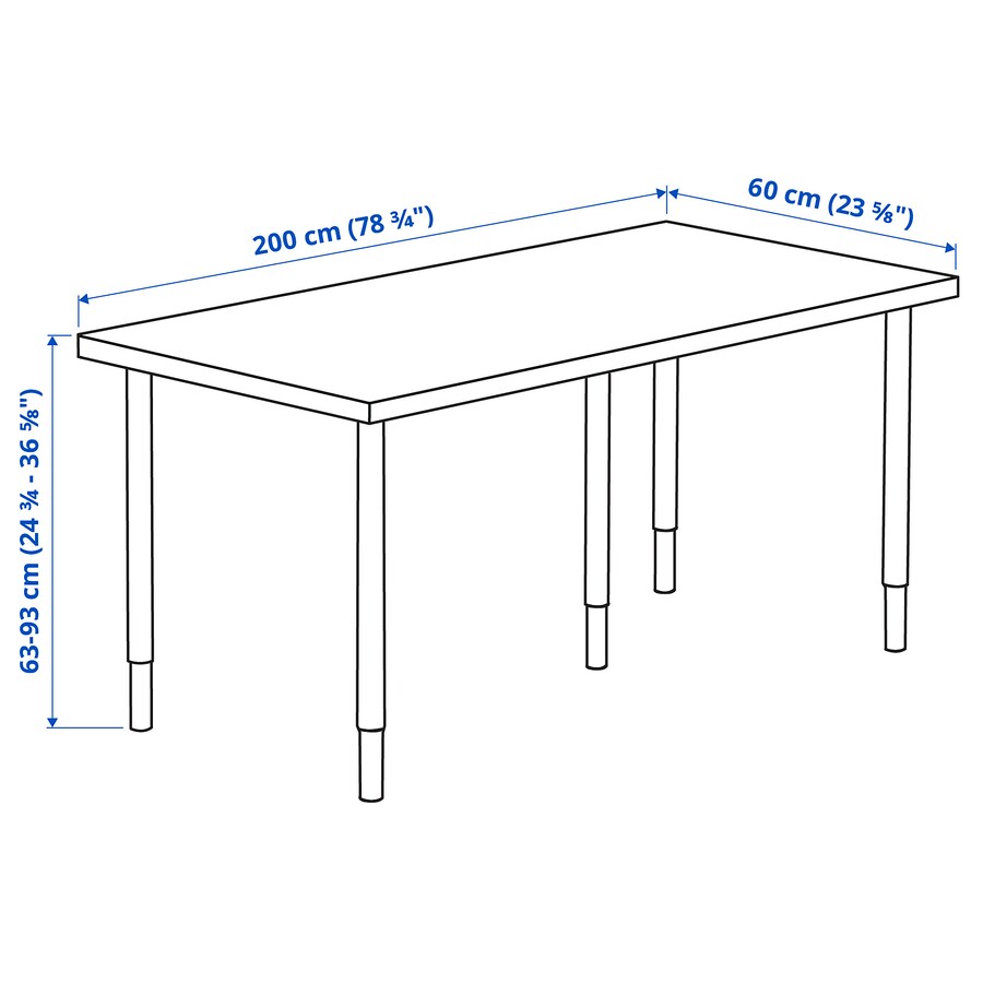 IKEA LAG/OLOV adjustable table,  white stained oak effect/white, 200x60 cm
