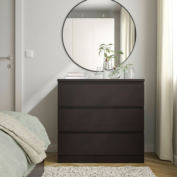 IKEA MALM chest of 3 drawers, black-brown, 80x78 cm